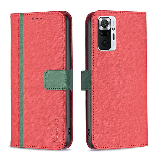 Leather Case Stands Flip Cover Holder B13F for Xiaomi Redmi Note 10 Pro 4G Red