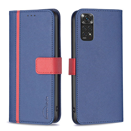 Leather Case Stands Flip Cover Holder B13F for Xiaomi Redmi Note 11 4G (2022) Blue