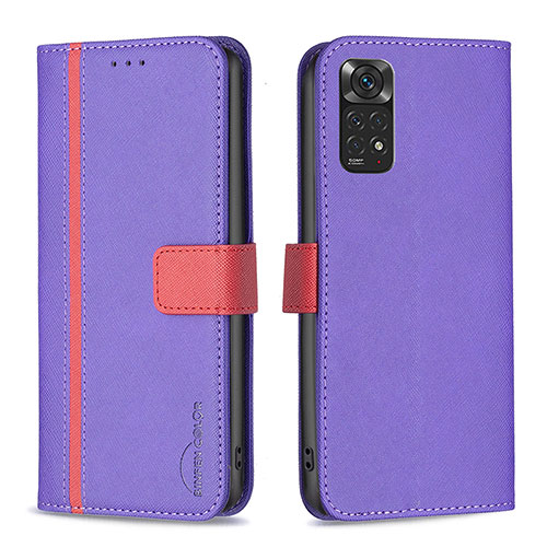 Leather Case Stands Flip Cover Holder B13F for Xiaomi Redmi Note 11 4G (2022) Purple