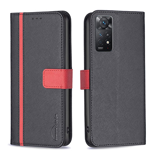 Leather Case Stands Flip Cover Holder B13F for Xiaomi Redmi Note 11 Pro 4G Black