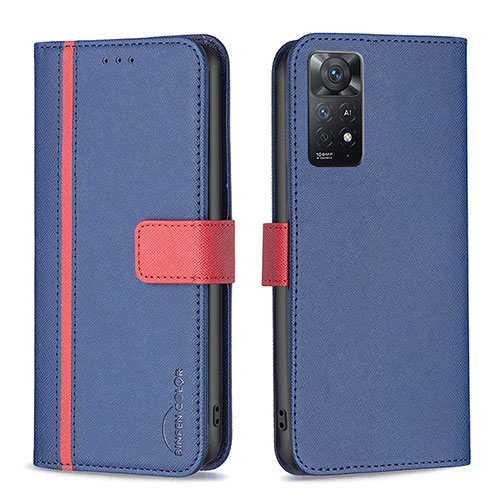 Leather Case Stands Flip Cover Holder B13F for Xiaomi Redmi Note 11 Pro 5G Blue