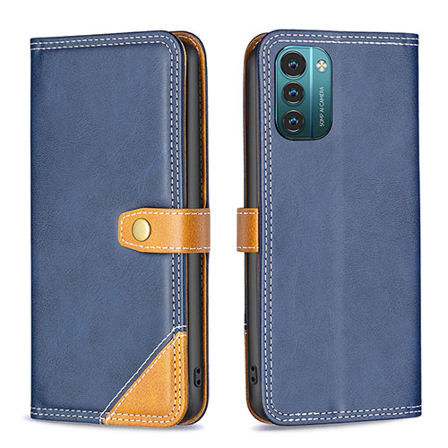 Leather Case Stands Flip Cover Holder B14F for Nokia G11 Blue