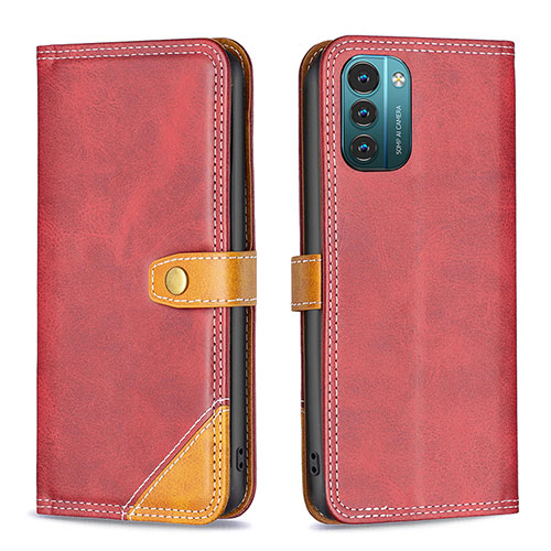 Leather Case Stands Flip Cover Holder B14F for Nokia G21 Red