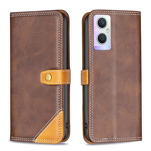 Leather Case Stands Flip Cover Holder B14F for OnePlus Nord N20 5G Brown