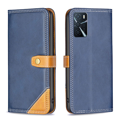 Leather Case Stands Flip Cover Holder B14F for Oppo A16 Blue