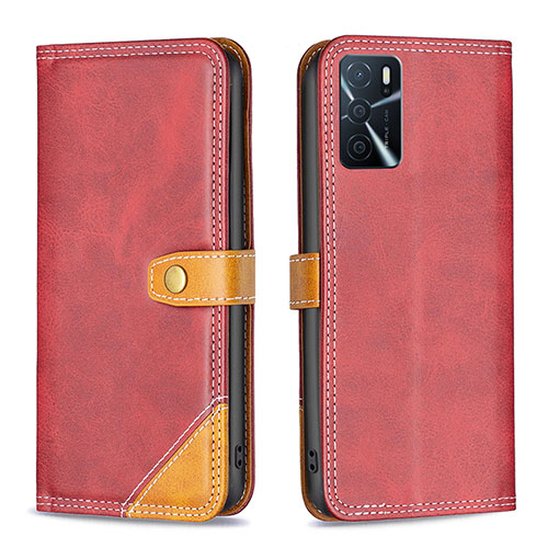 Leather Case Stands Flip Cover Holder B14F for Oppo A16s Red