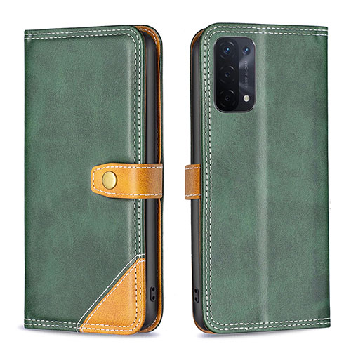 Leather Case Stands Flip Cover Holder B14F for Oppo A54 5G Green