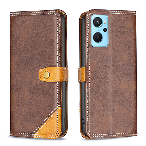 Leather Case Stands Flip Cover Holder B14F for Oppo A96 4G Brown