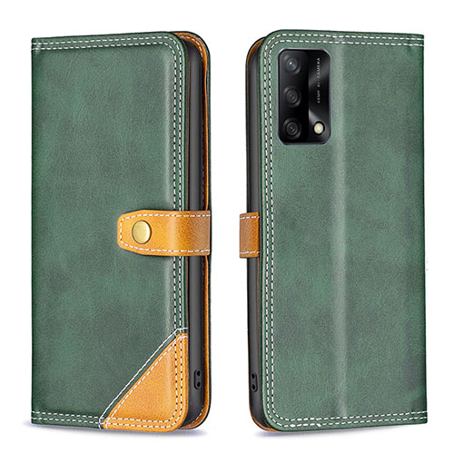 Leather Case Stands Flip Cover Holder B14F for Oppo F19s Green