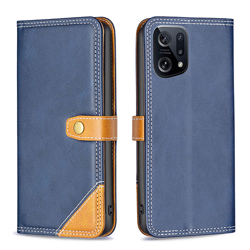 Leather Case Stands Flip Cover Holder B14F for Oppo Find X5 5G Blue