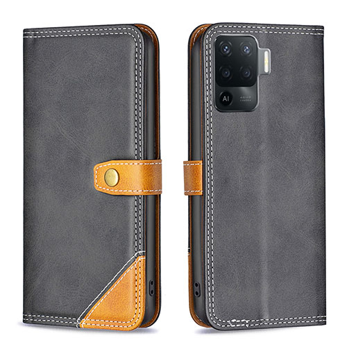 Leather Case Stands Flip Cover Holder B14F for Oppo Reno5 Lite Black