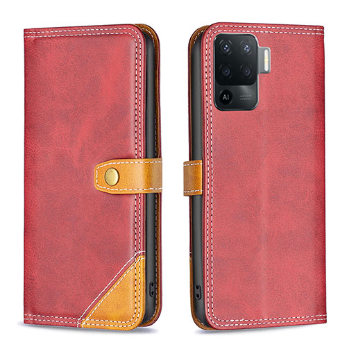 Leather Case Stands Flip Cover Holder B14F for Oppo Reno5 Lite Red