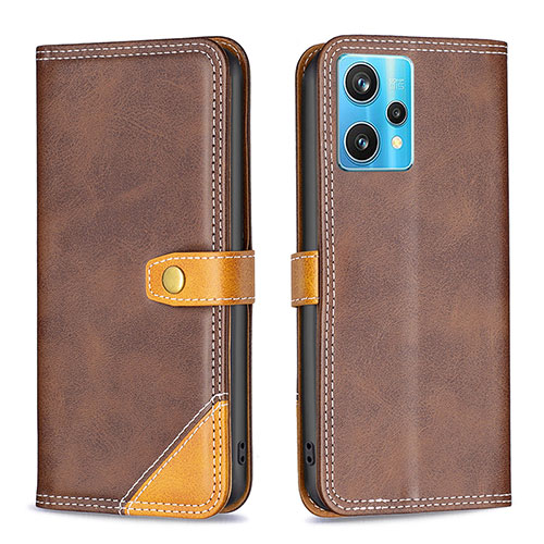 Leather Case Stands Flip Cover Holder B14F for Realme 9 Pro+ Plus 5G Brown