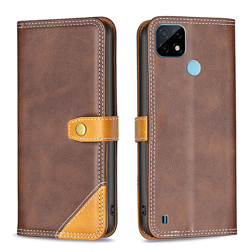 Leather Case Stands Flip Cover Holder B14F for Realme C21 Brown