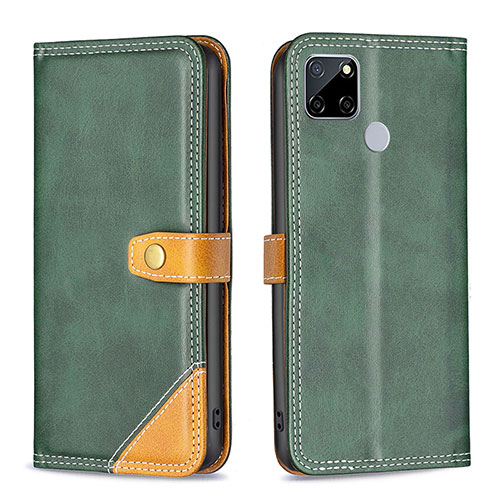 Leather Case Stands Flip Cover Holder B14F for Realme C25 Green