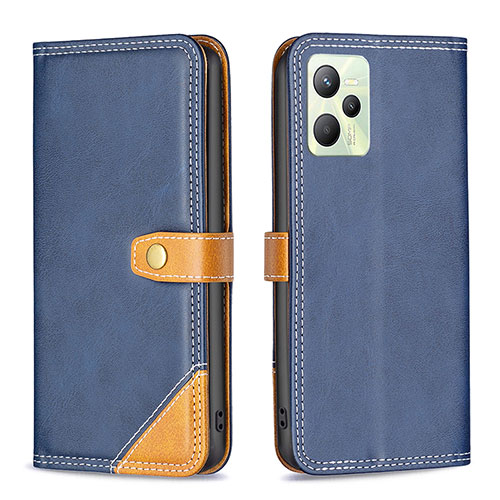 Leather Case Stands Flip Cover Holder B14F for Realme C35 Blue