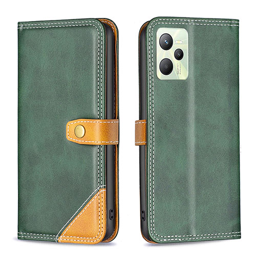 Leather Case Stands Flip Cover Holder B14F for Realme C35 Green