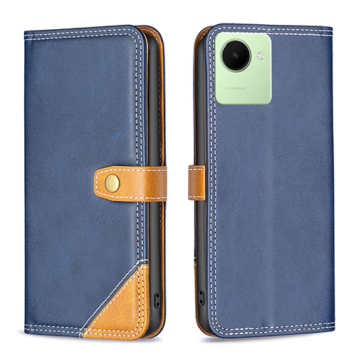 Leather Case Stands Flip Cover Holder B14F for Realme Narzo 50i Prime Blue