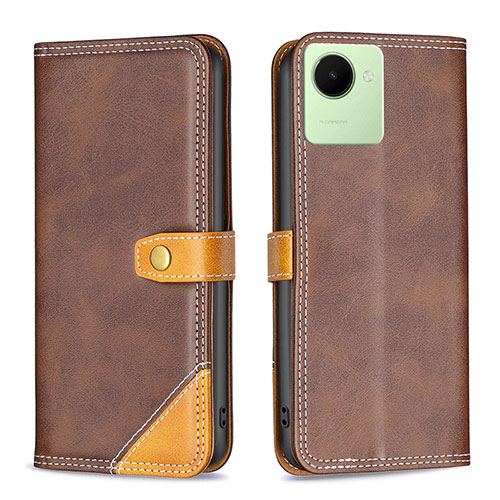 Leather Case Stands Flip Cover Holder B14F for Realme Narzo 50i Prime Brown