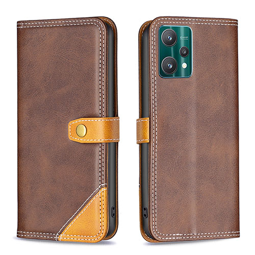 Leather Case Stands Flip Cover Holder B14F for Realme Q5 5G Brown