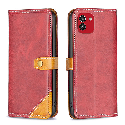 Leather Case Stands Flip Cover Holder B14F for Samsung Galaxy A03 Red