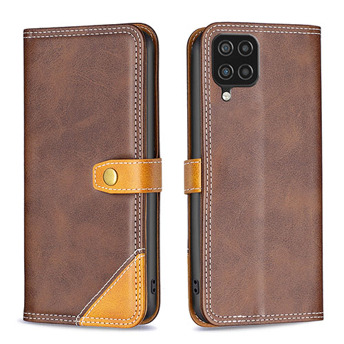 Leather Case Stands Flip Cover Holder B14F for Samsung Galaxy A12 5G Brown