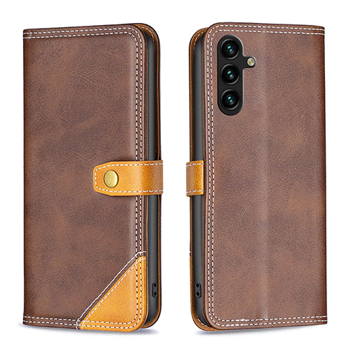 Leather Case Stands Flip Cover Holder B14F for Samsung Galaxy A13 5G Brown