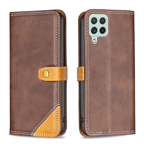 Leather Case Stands Flip Cover Holder B14F for Samsung Galaxy A22 4G Brown