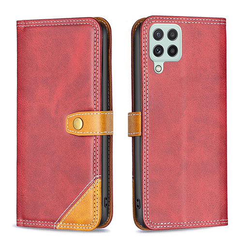 Leather Case Stands Flip Cover Holder B14F for Samsung Galaxy A22 4G Red