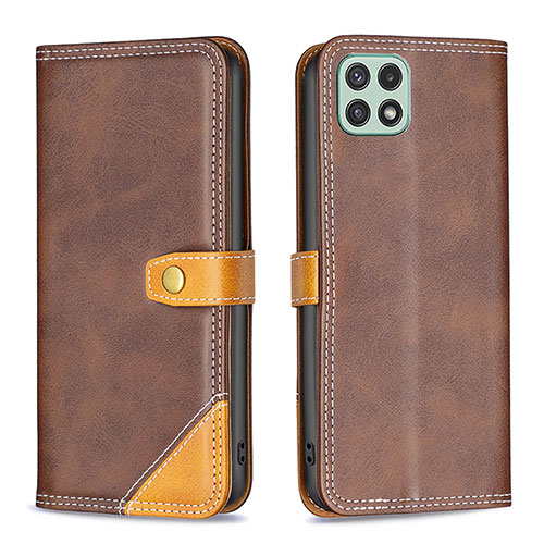 Leather Case Stands Flip Cover Holder B14F for Samsung Galaxy A22s 5G Brown