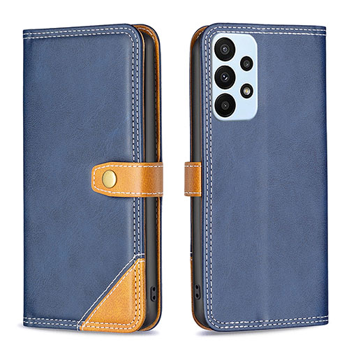 Leather Case Stands Flip Cover Holder B14F for Samsung Galaxy A23 4G Blue