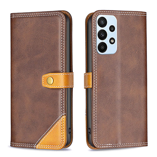 Leather Case Stands Flip Cover Holder B14F for Samsung Galaxy A23 4G Brown