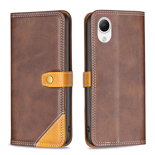 Leather Case Stands Flip Cover Holder B14F for Samsung Galaxy A23 5G SC-56C Brown