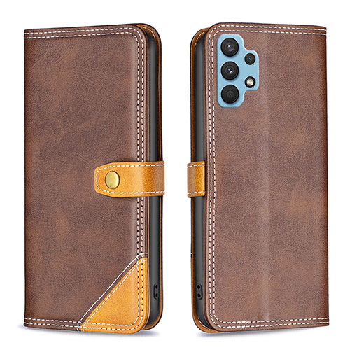 Leather Case Stands Flip Cover Holder B14F for Samsung Galaxy A32 4G Brown