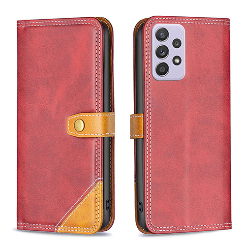 Leather Case Stands Flip Cover Holder B14F for Samsung Galaxy A52 4G Red