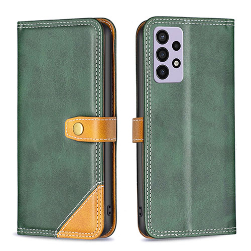 Leather Case Stands Flip Cover Holder B14F for Samsung Galaxy A72 4G Green