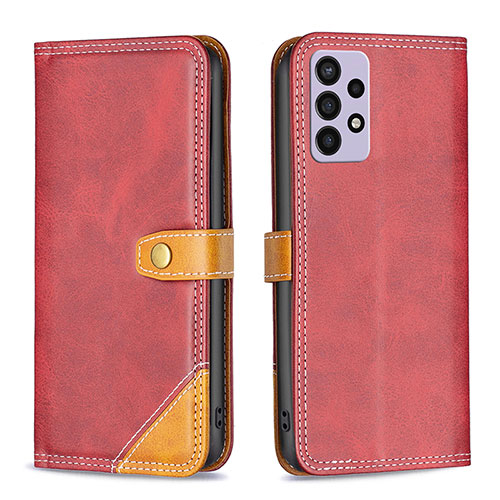 Leather Case Stands Flip Cover Holder B14F for Samsung Galaxy A72 4G Red