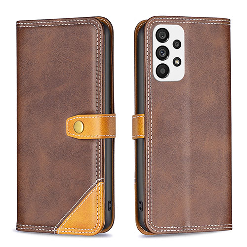 Leather Case Stands Flip Cover Holder B14F for Samsung Galaxy A73 5G Brown