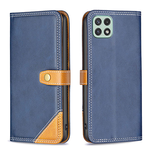 Leather Case Stands Flip Cover Holder B14F for Samsung Galaxy F42 5G Blue