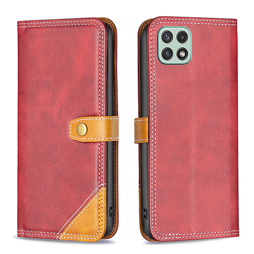 Leather Case Stands Flip Cover Holder B14F for Samsung Galaxy F42 5G Red