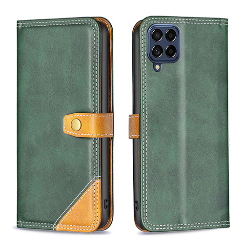 Leather Case Stands Flip Cover Holder B14F for Samsung Galaxy M53 5G Green