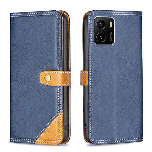 Leather Case Stands Flip Cover Holder B14F for Vivo Y01 Blue