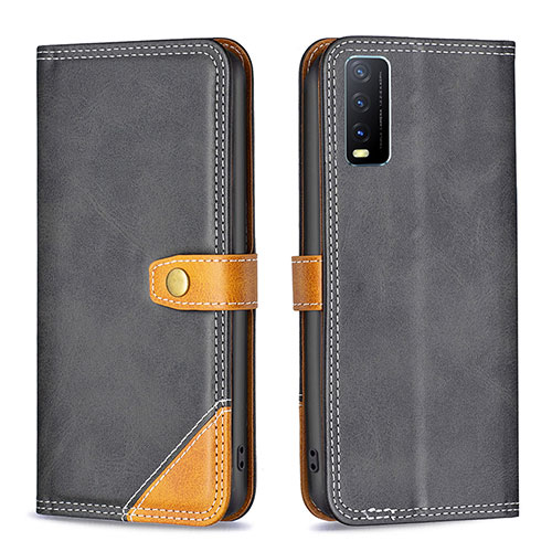 Leather Case Stands Flip Cover Holder B14F for Vivo Y12s (2021) Black