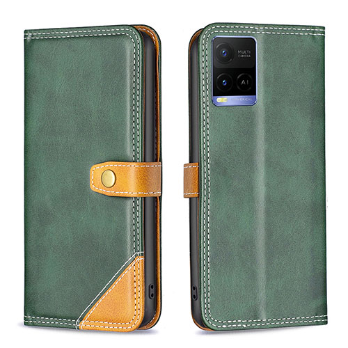 Leather Case Stands Flip Cover Holder B14F for Vivo Y21e Green