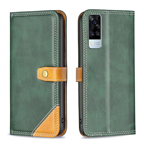 Leather Case Stands Flip Cover Holder B14F for Vivo Y31 (2021) Green