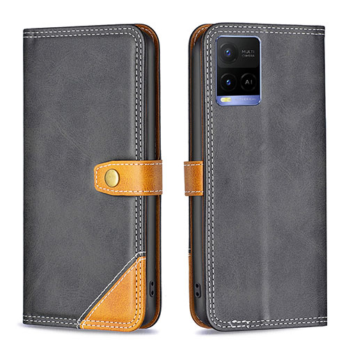 Leather Case Stands Flip Cover Holder B14F for Vivo Y32 4G Black