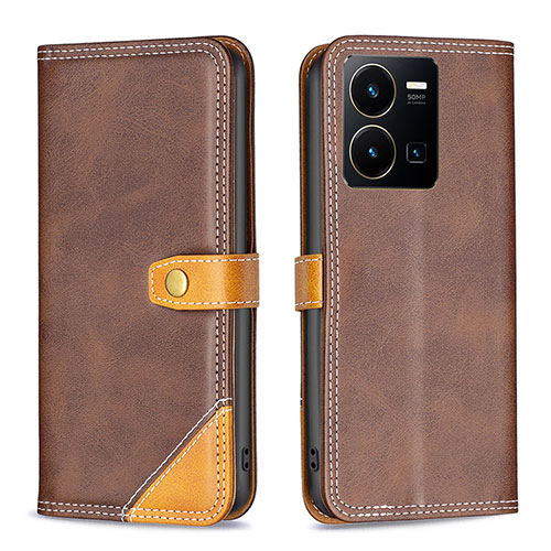 Leather Case Stands Flip Cover Holder B14F for Vivo Y35 4G Brown