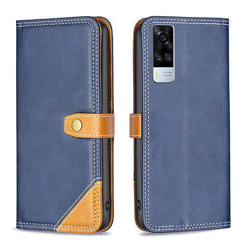 Leather Case Stands Flip Cover Holder B14F for Vivo Y51 (2021) Blue