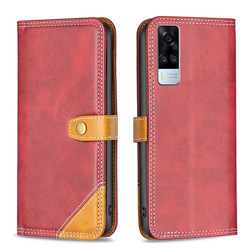 Leather Case Stands Flip Cover Holder B14F for Vivo Y51 (2021) Red