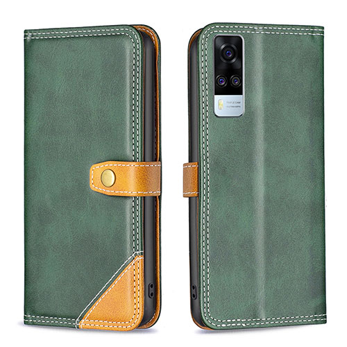 Leather Case Stands Flip Cover Holder B14F for Vivo Y51A Green